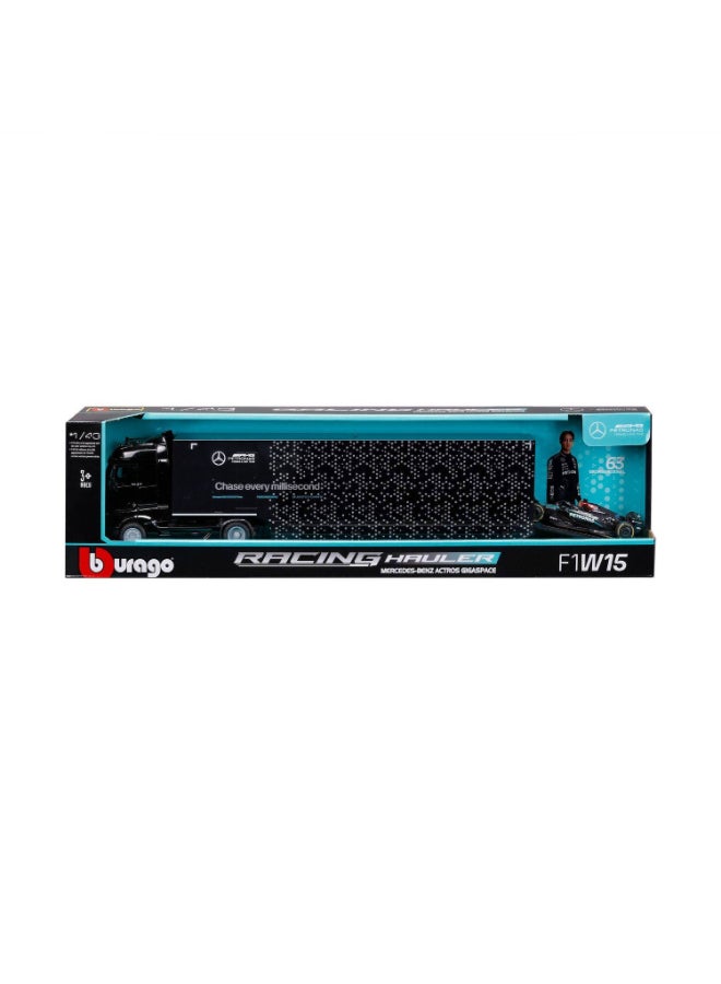 Bburago سيارة النقل Bburago مرسيدس-بنز AMG بتروناس أكتروس جيغاسبيس مع سيارة F1W15 مصبوبة (1:43، أسود) - Image 1